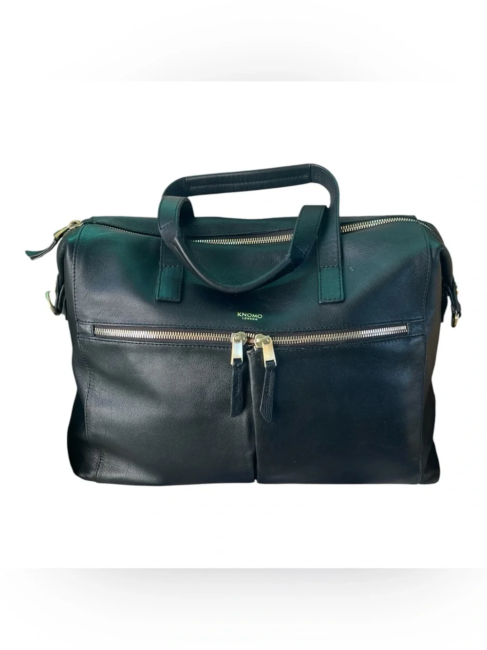 KNOMO London Audley Black Leather Laptop Slim Briefcase Handbag Tote